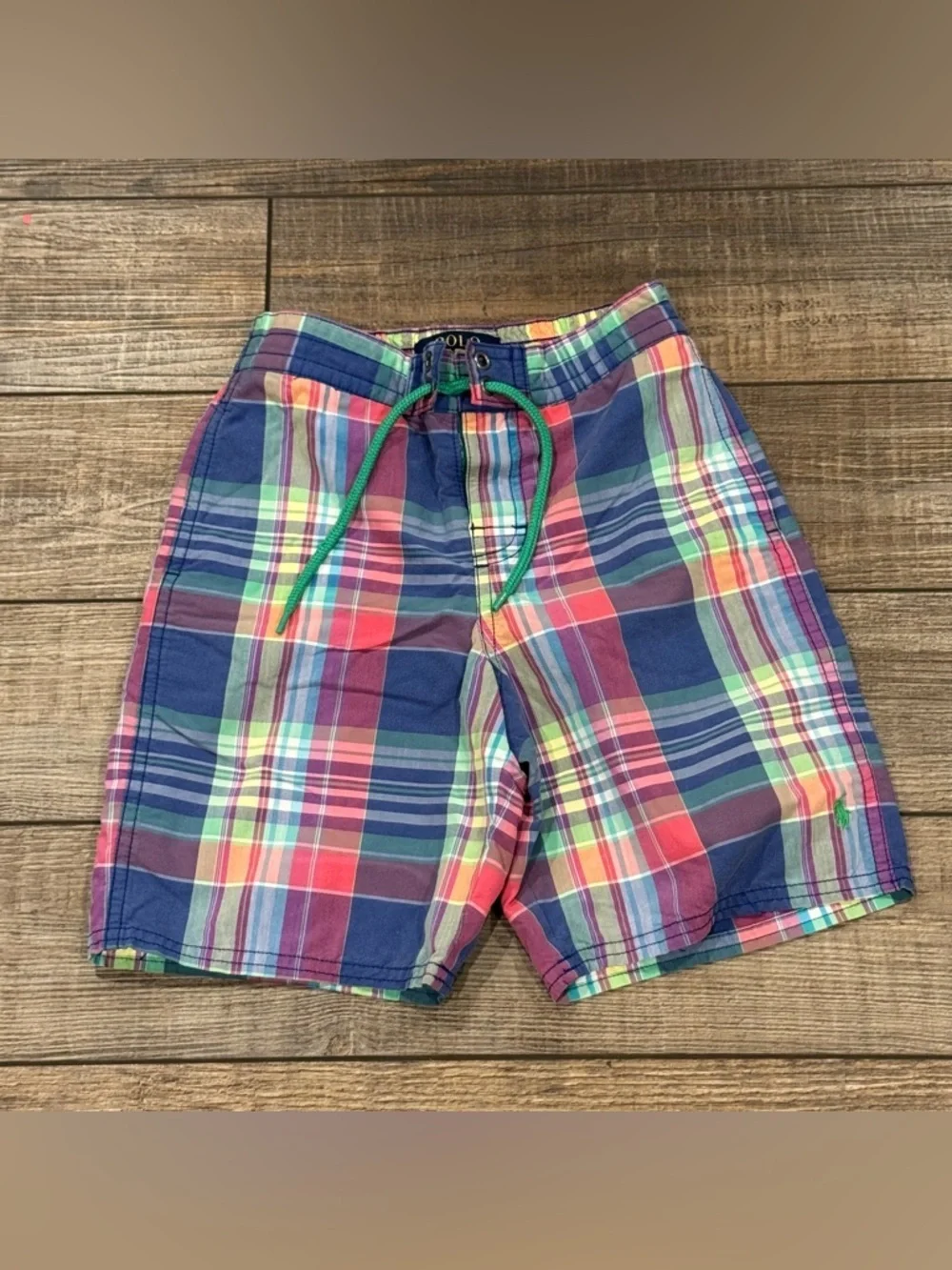 Youth Boys Plaid Madras Polo Ralph Lauren Swim Trunks Size 7